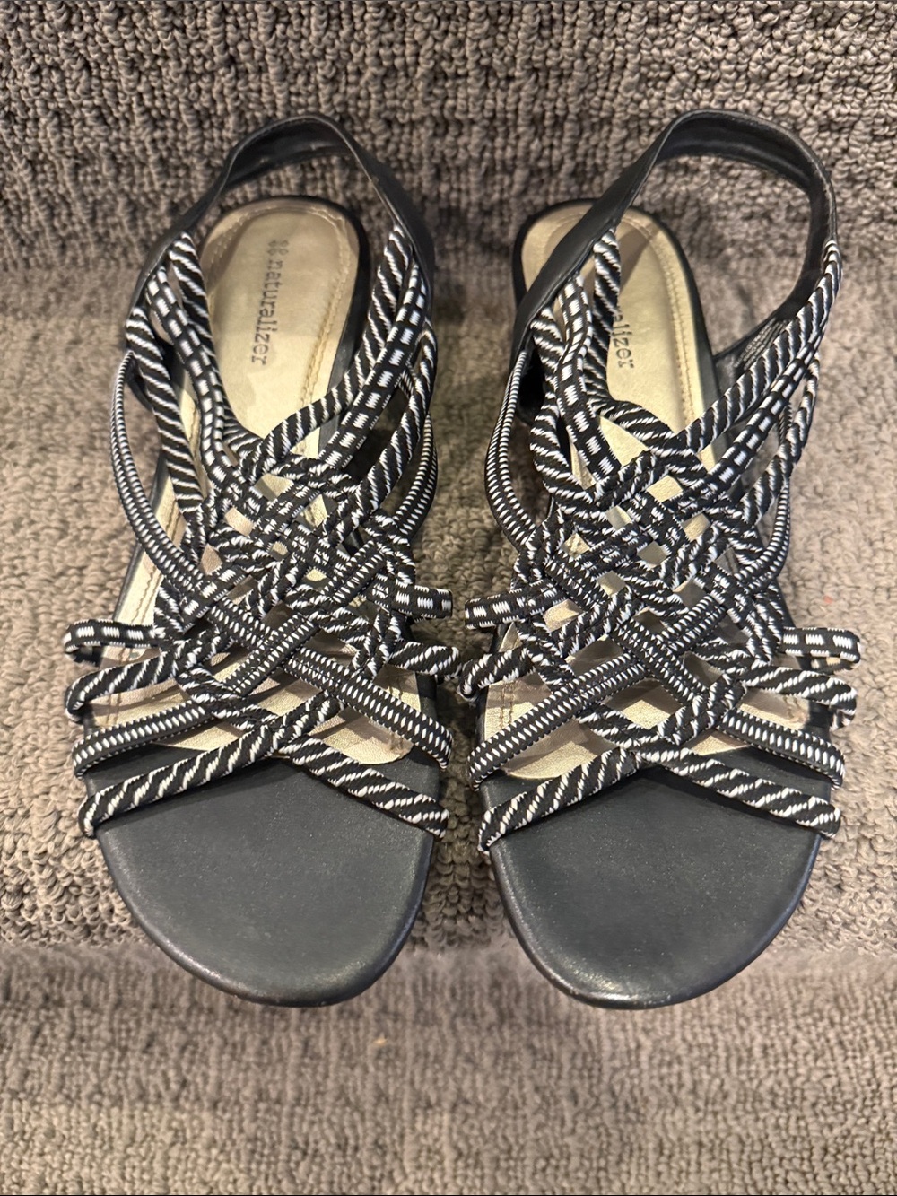 Naturalizer Black & White Braided Slingback Sandals